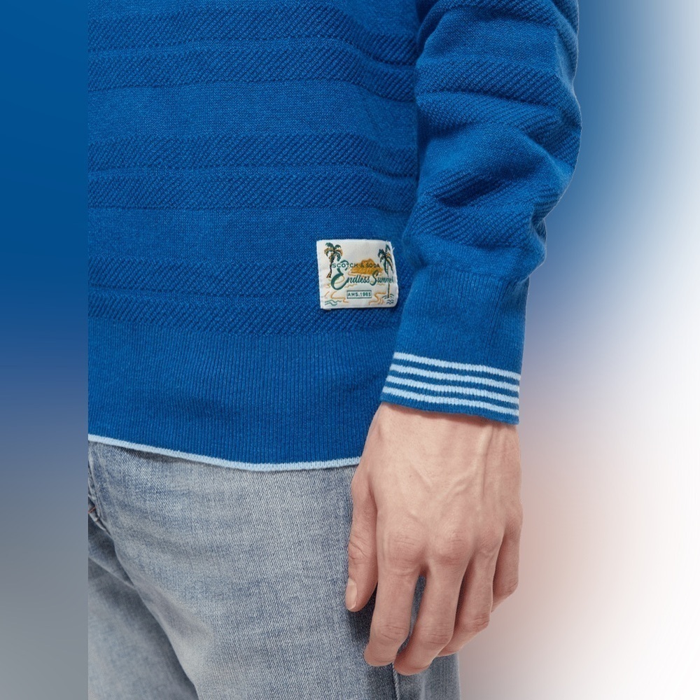 Scotch & Soda Blue Linen-Blended Crewneck Sweatshirt Medium - Picture 5 of 8